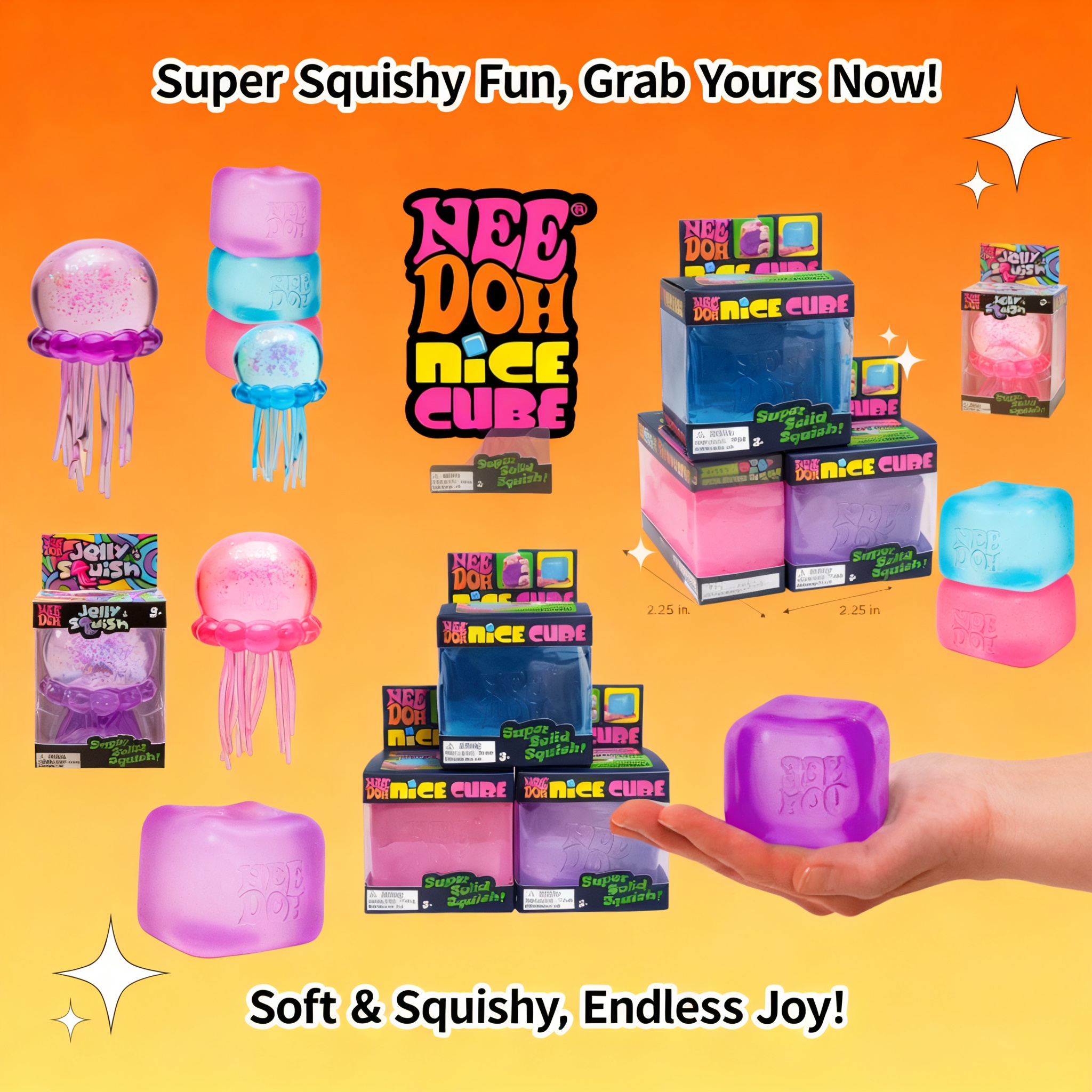 Party Games For Adults And Kids - Trending Jellyfish Cube Squish Toy Soft